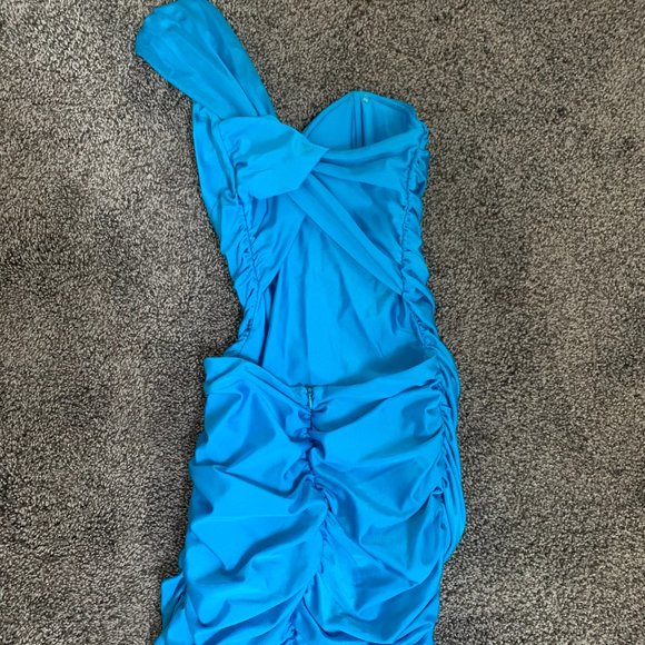 Deep Sky Blue Open Back Short Dress 90% Spandex - Picture 2 of 2